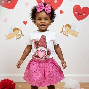 Handmade Toddler Girl Valentine Outfits – Pink Floral Skirt Collection